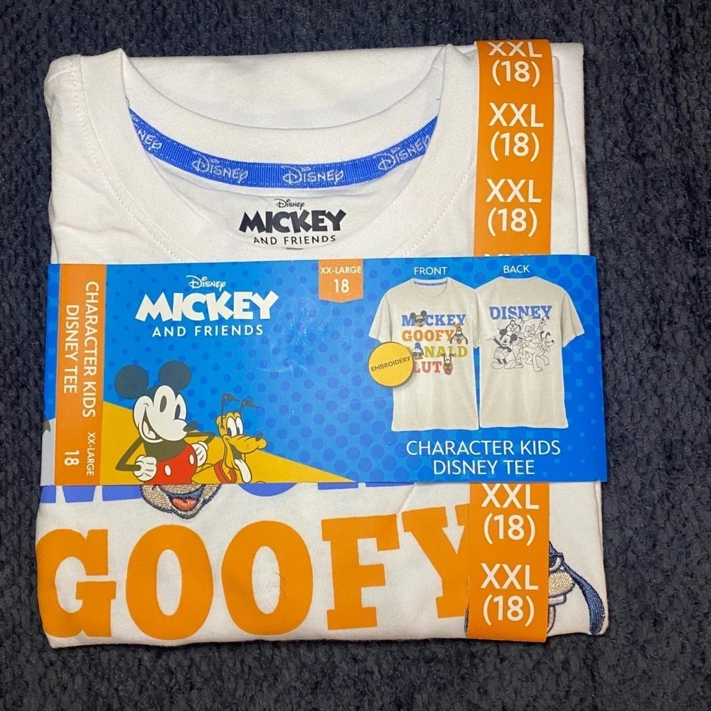 Disney Mickey Goofy Donald Pluto Kids Character Graphic Tee XXL 18 Gray NWT‎